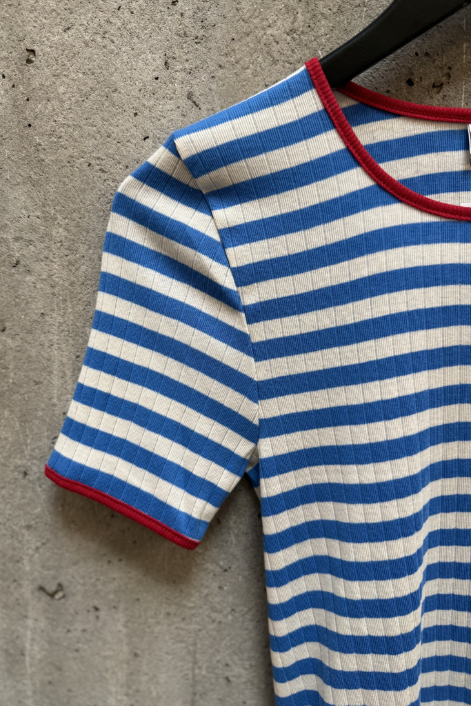 101 Short Sleeve Kontrast - Blue/Ecru/Red - Nørgaard på Strøget