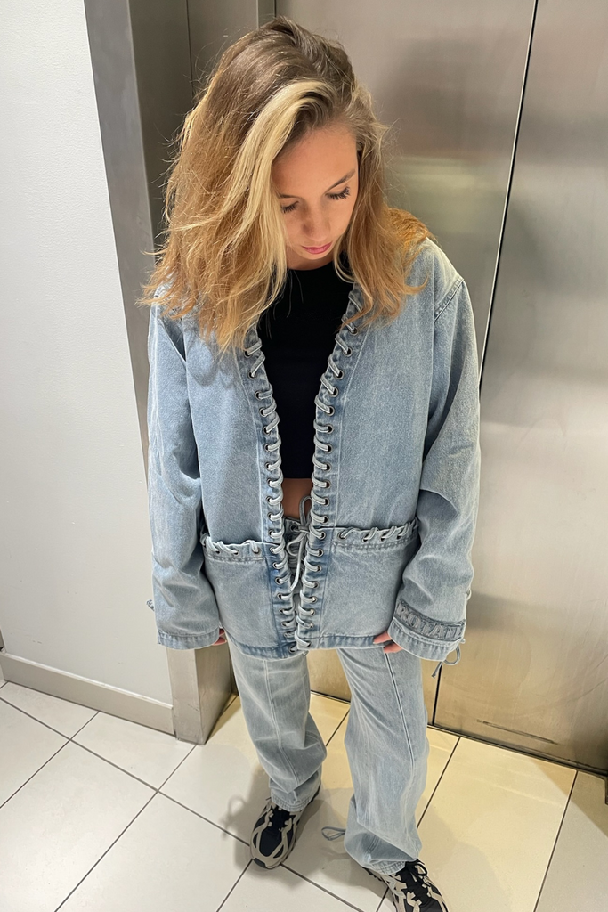 Denim Laced Waist Pants - Light Blue Denim - ROTATE