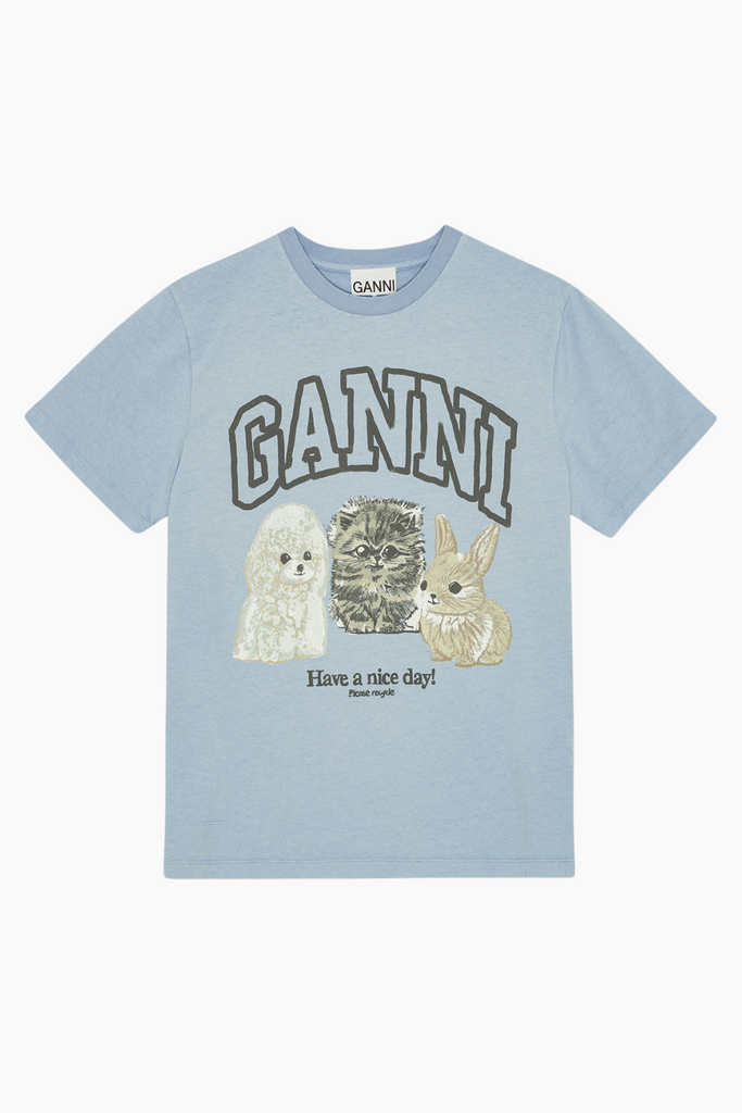Basic Cotton Jersey Animals Relaxed T-Shirt T4278 - Chambray Blue - GANNI