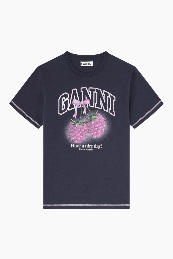 Basic Cotton Jersey Rasperry Print A1050219 - Phantom - GANNI