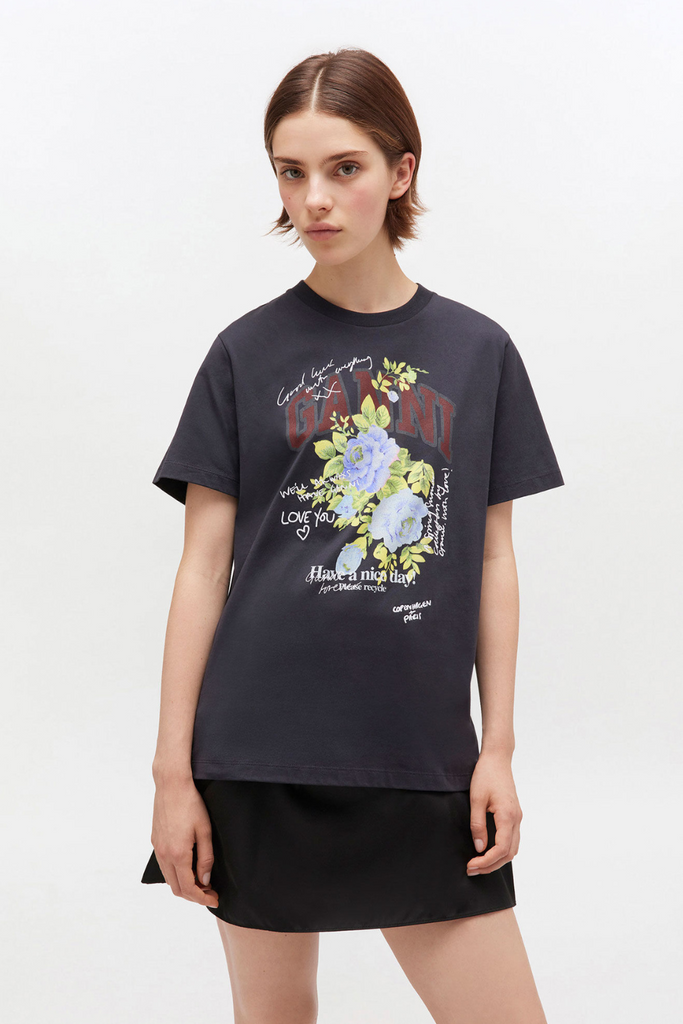 Basic Cotton Jersey Rose T-Shirt T4342 - Phantom - GANNI