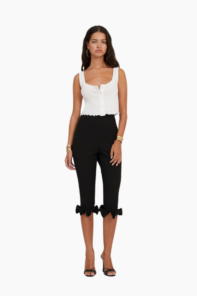Capri Ruffle Pants - Black - ROTATE