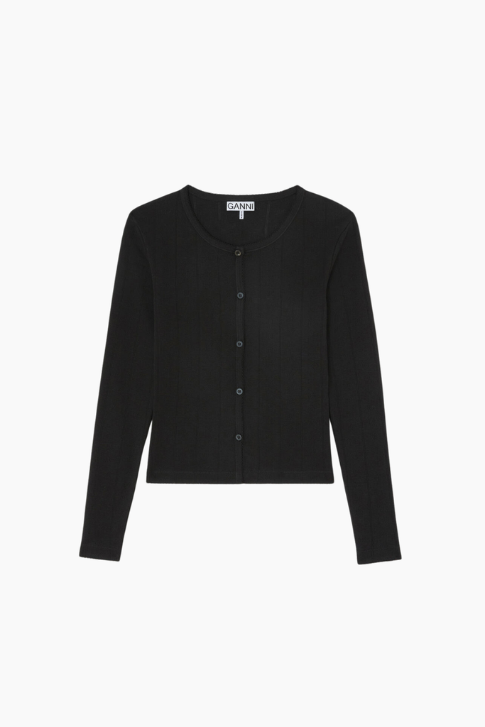 Compact Pointelle Rib Jersey LS Button Top A1040449 - Black - GANNI