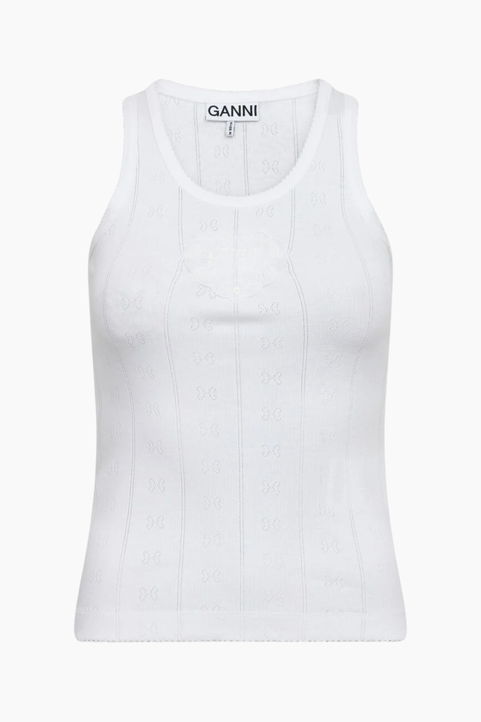 Compact Pointelle Rib Jersey Tank Top A1040450 - Bright White - GANNI
