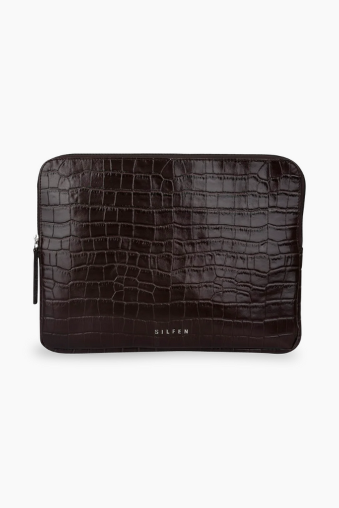 Elisa Computer Sleeve - Brown Croco - Silfen Studio