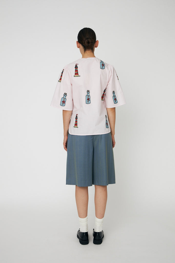 Embroidered Bow Shirt - Pale Pink - Stella Nova
