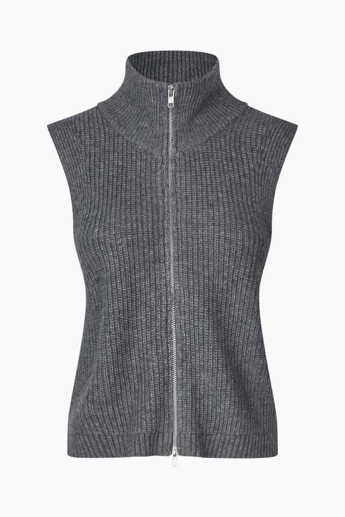 Fave Knit Zip Vest - Dark Grey Melange - Oval Square