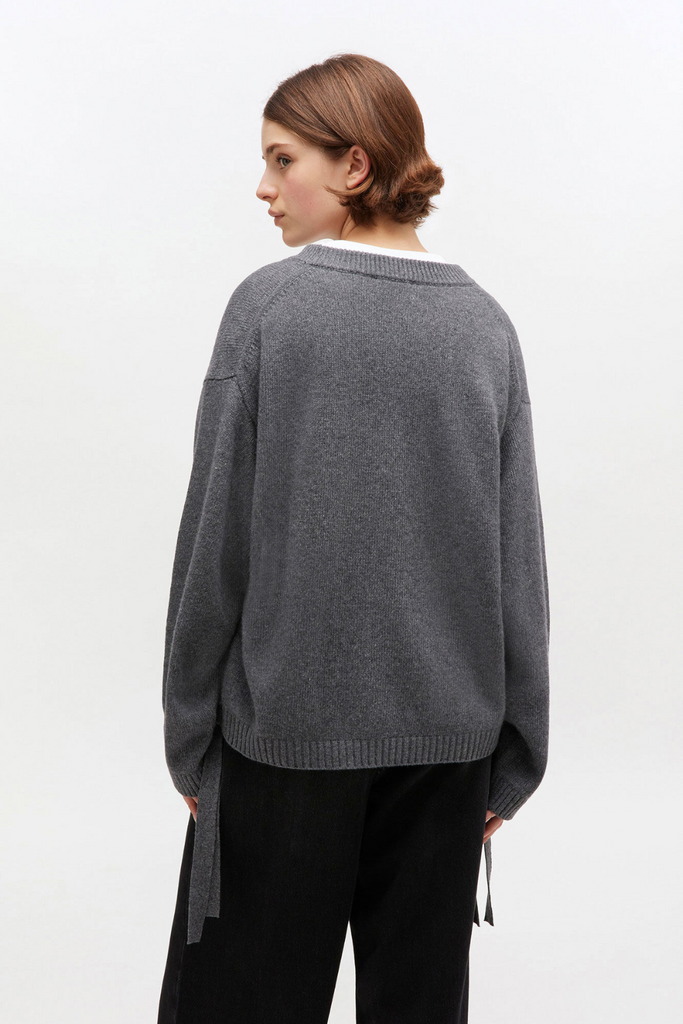 Future Wool Mix Oversized O-neck K2632 - Charcoal Grey - GANNI