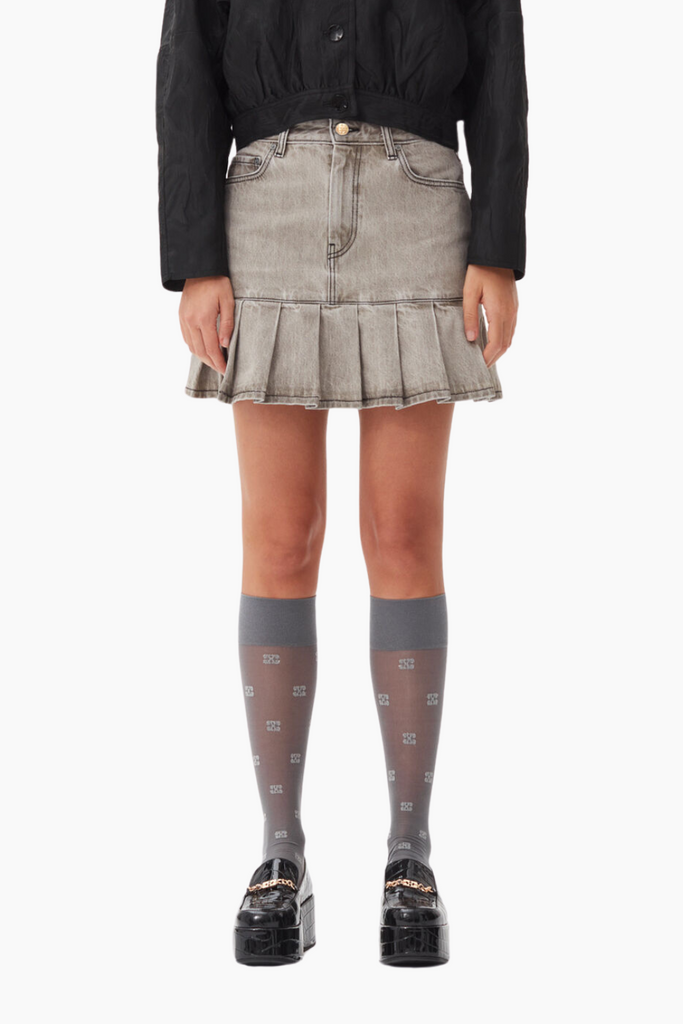 Future Denim Pleated Mini Skirt J1550 - Gray Quill - GANNI