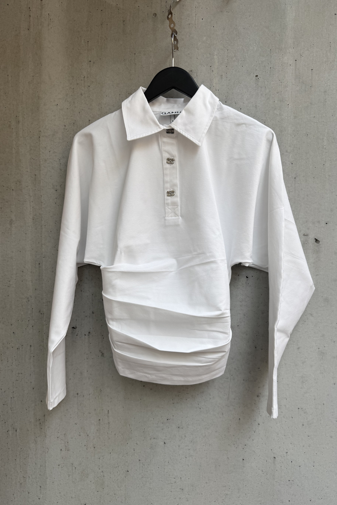 Heavy Stretch Jersey Draped Polo A1170009 - Bright White - GANNI