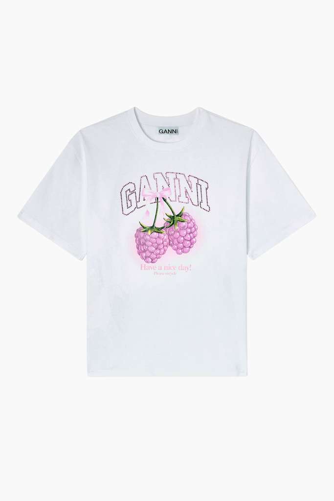 Heavy Cotton Jersey Raspberry T-shirt A1050140 - Bright White - GANNI
