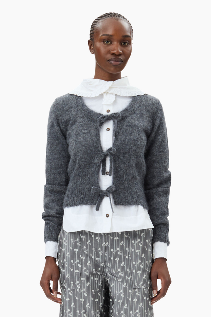 Light Mohair Tie String Cardigan K2411 - Paloma Melange - GANNI