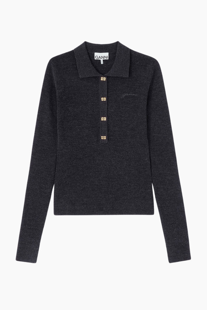 MIni Ribbed Merino Polo A1070125 - Phantom - GANNI