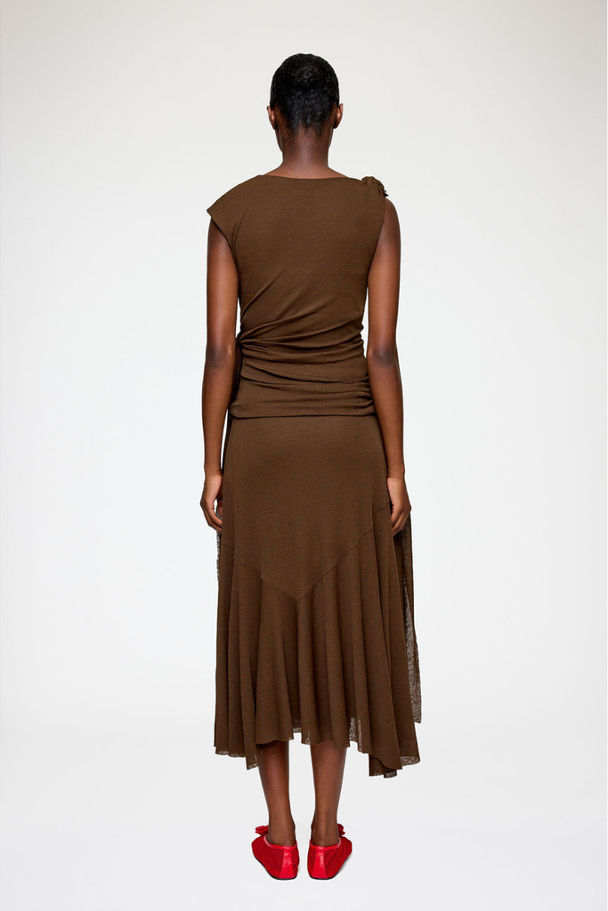 Marl Mesh Draped Knot Detailing Long Dress A1030487 - Demitasse - GANNI