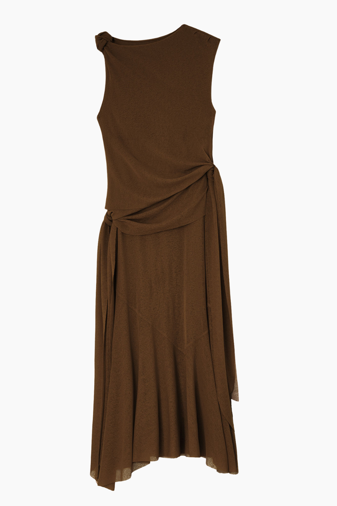 Marl Mesh Draped Knot Detailing Long Dress A1030487 - Demitasse - GANNI