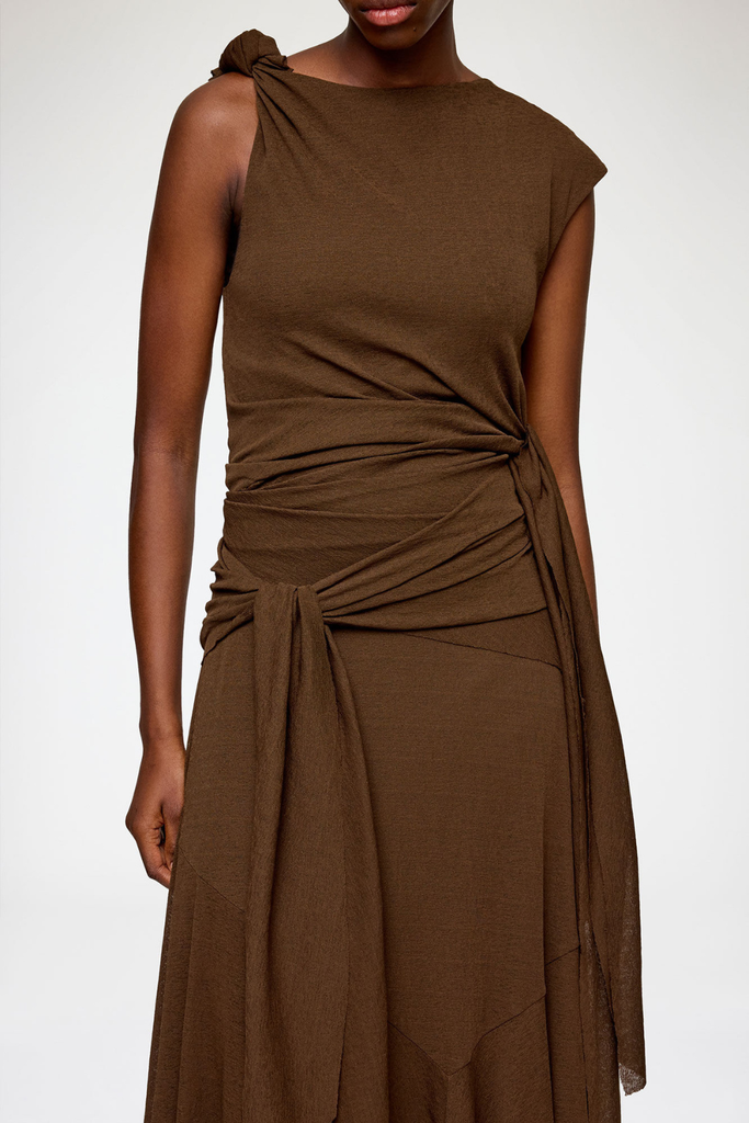 Marl Mesh Draped Knot Detailing Long Dress A1030487 - Demitasse - GANNI
