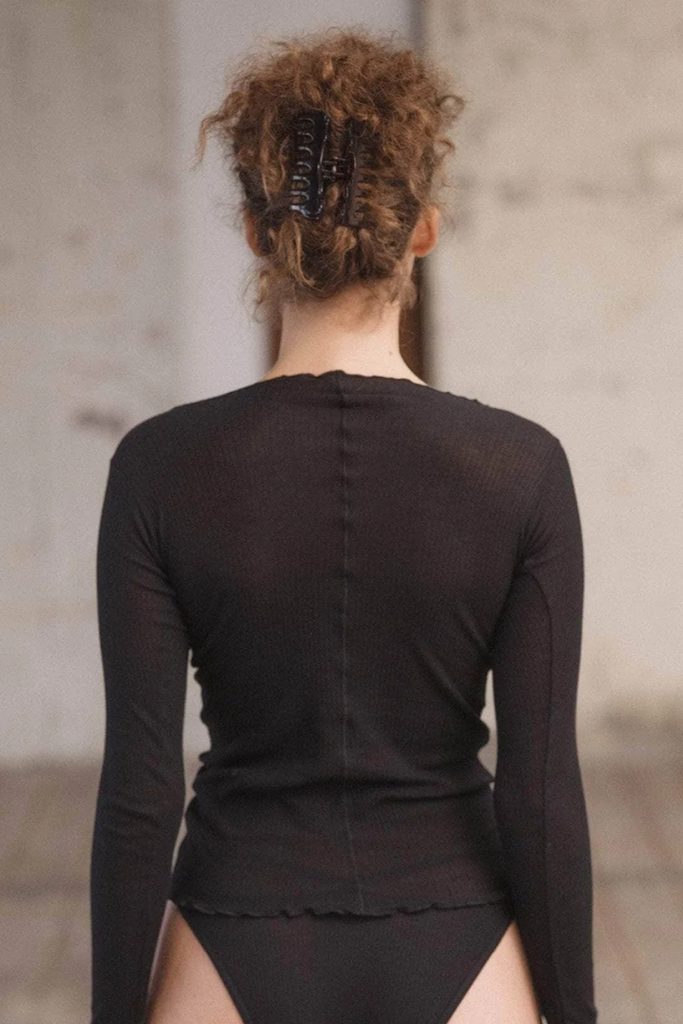 Pama Long Sleeve Tee Organic Cotton Rib - Black - Baserange