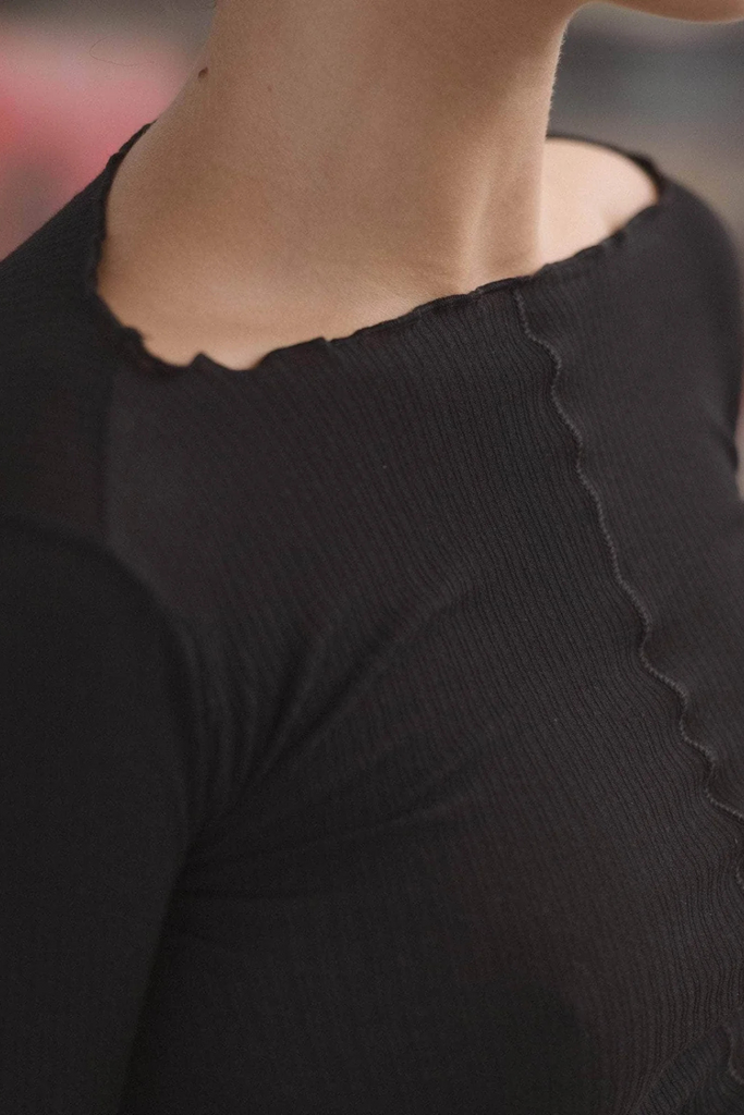 Pama Long Sleeve Tee Organic Cotton Rib - Black - Baserange