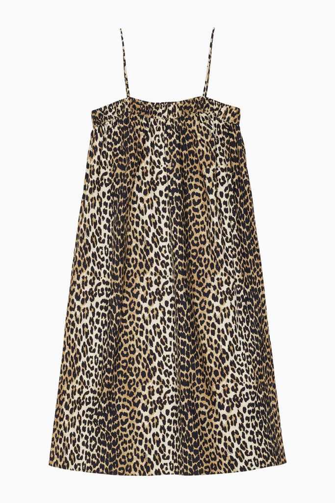 Printed Cotton Midi Strap Dress F9354 - Leopard - GANNI