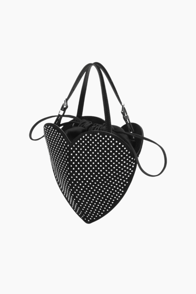 Rhinestone Heart Bag - Black - Rotate