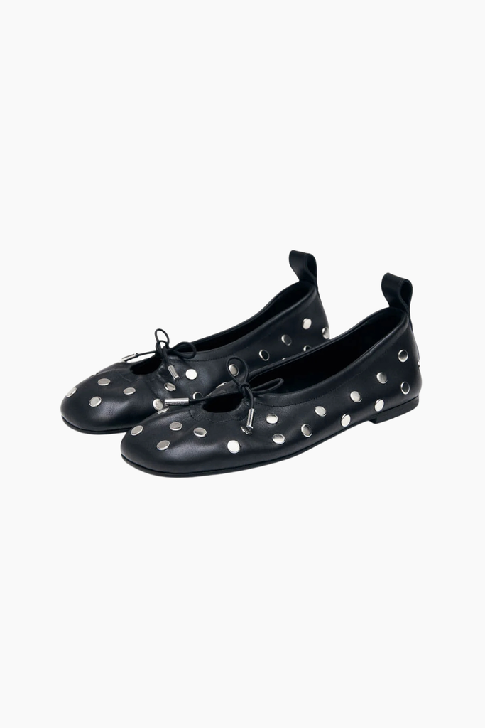 Rosalind All Studs Black Leather Ballet Flats - Black - Alohas