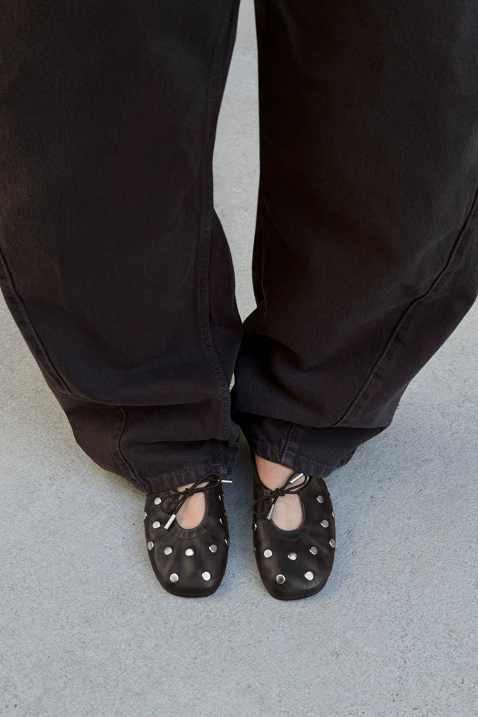 Rosalind All Studs Vintage Effect Brown Leather Ballet Flats - Brown - Alohas