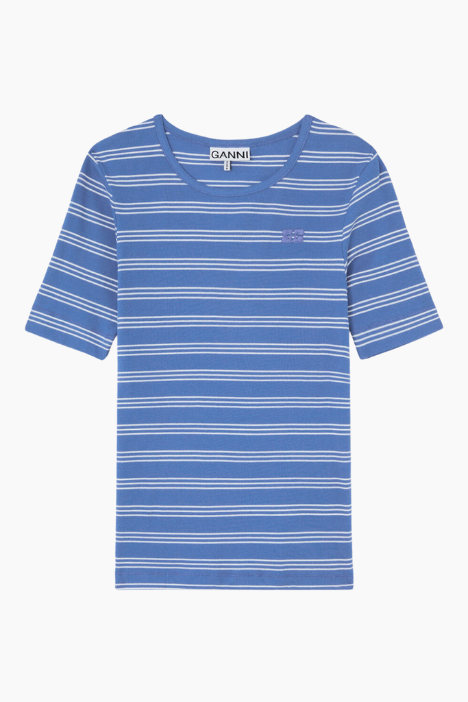 Soft Cotton Rib Stripe Tee A1050256 - Nouvean Navy - GANNI