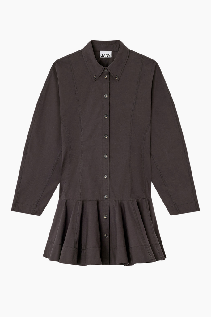 Stretch Cotton Buttoned Mini Dress W1001 - Black - GANNI