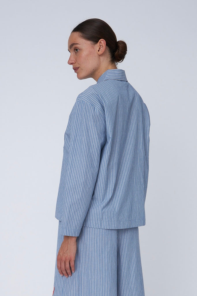 Striped Anchor Embroidered Shirt - Blue Stripes - Stella Nova