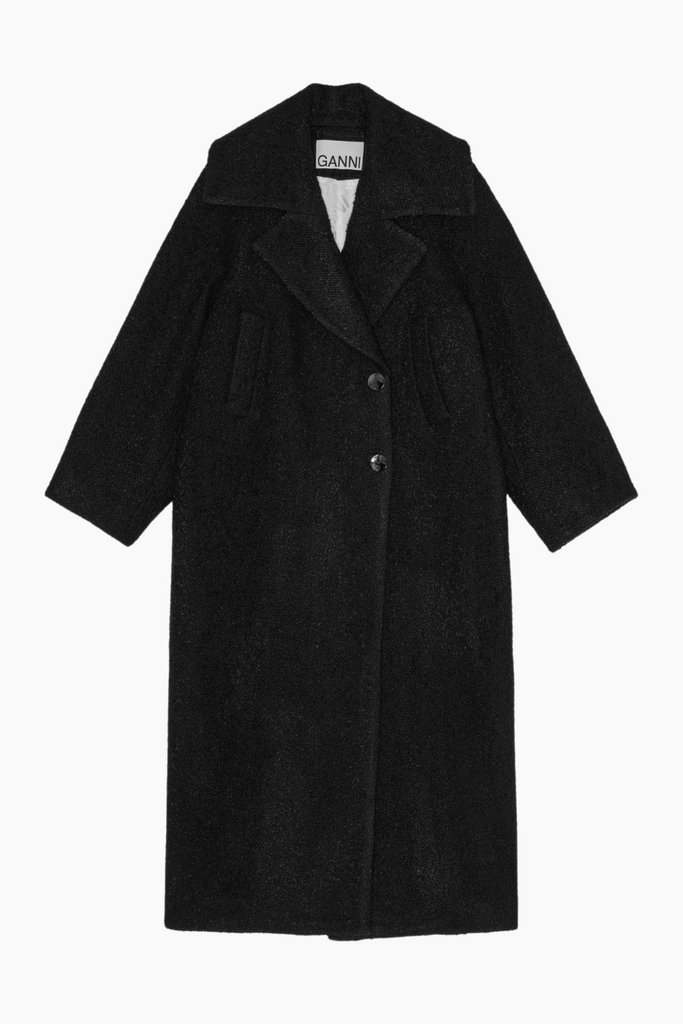 Textured Boucle Wool Coat W0024 - Black - GANNI