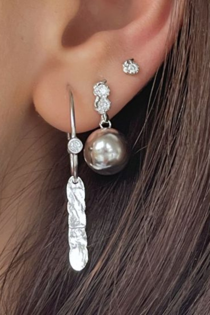 Twin Flow & Disco Ball Earring - Silver - Stine A