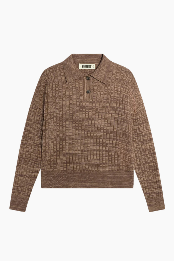WBMouls Knitted Polo - Dark Brown - Woodbird