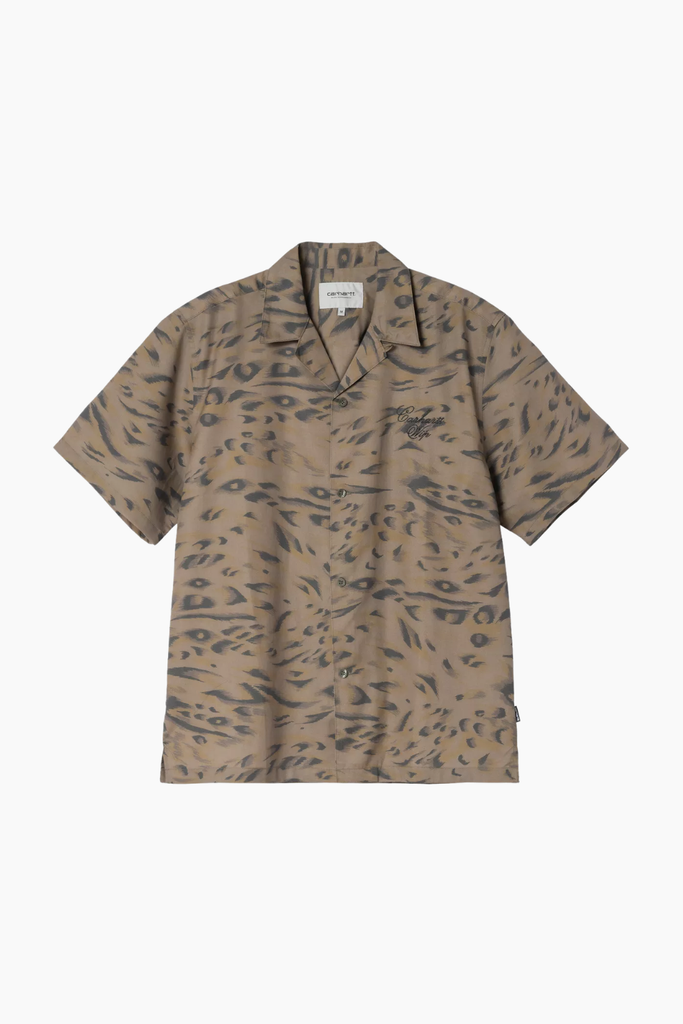 W´ S/S Travon Shirt - Duck Feather Print, Cypress/Black - Carhartt WIP