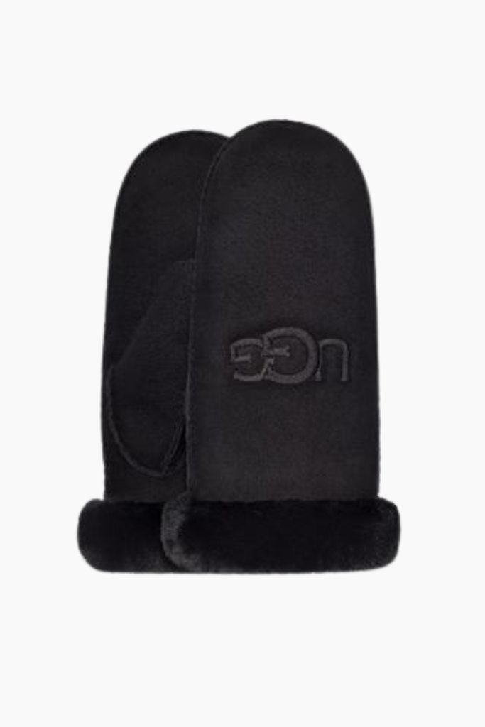 W Sheepskin Embroider Mitten - Black - UGG