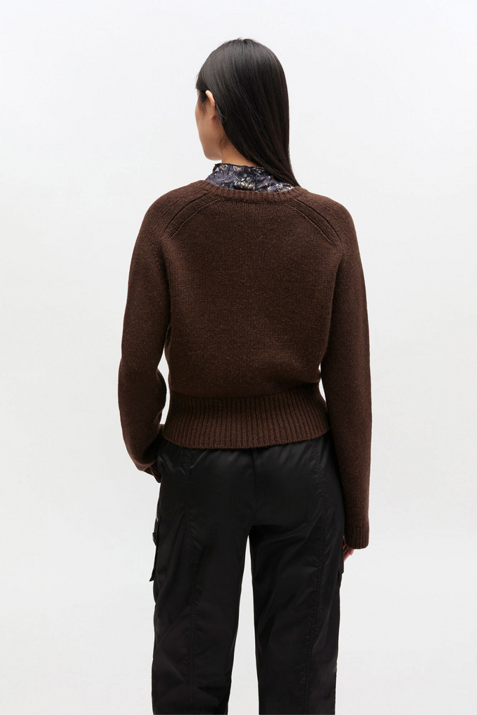 Wool Yak Mix Deep V-neck K2614 - Shaved Chocolate - GANNI