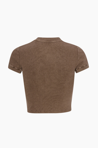 Ribbed Cropped T-shirt - Mustang - ROTATE