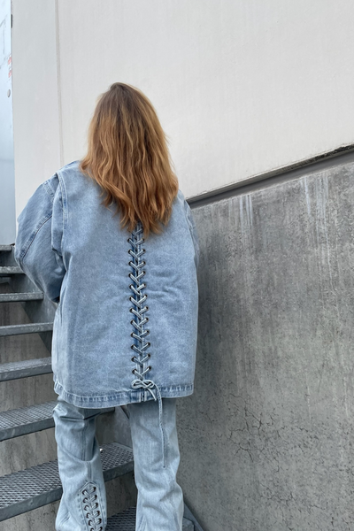 Denim Laced Waist Pants - Light Blue Denim - ROTATE