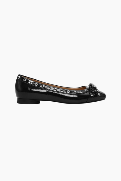 Eyelets Bow Ballerina Naplack S2755 - Black - GANNI