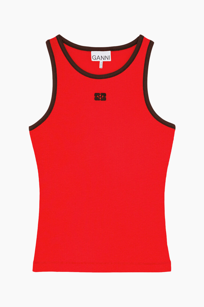 Soft Cotton Rib Tank Top A1040387 - High Risk Red - GANNI