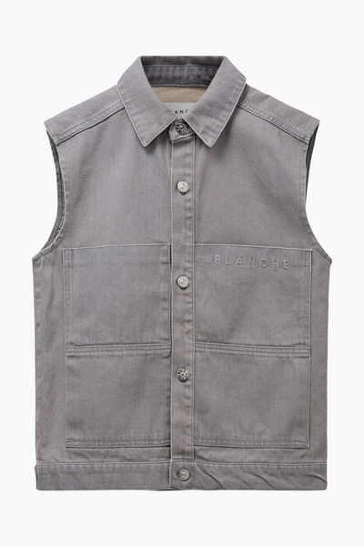 Argile-BL Denim Waistcoat - Harbor Mist - Blanche