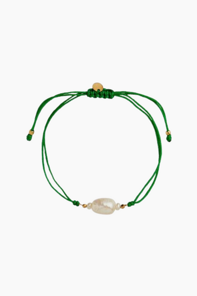 Baroque Pearl Berrie Bracelet - Grass Green Ribbon - Stine A