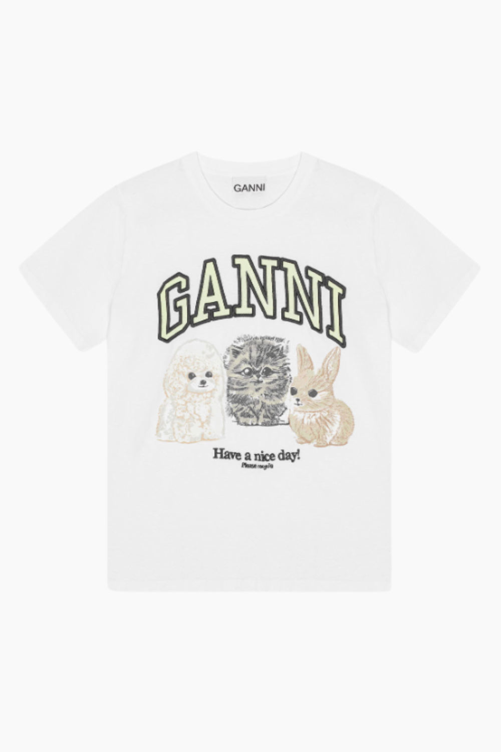 Basic Cotton Jersey Animals Relaxed T-Shirt T4237 - Bright White - GANNI