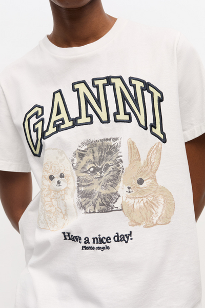 Basic Cotton Jersey Animals Relaxed T-Shirt T4237 - Bright White - GANNI