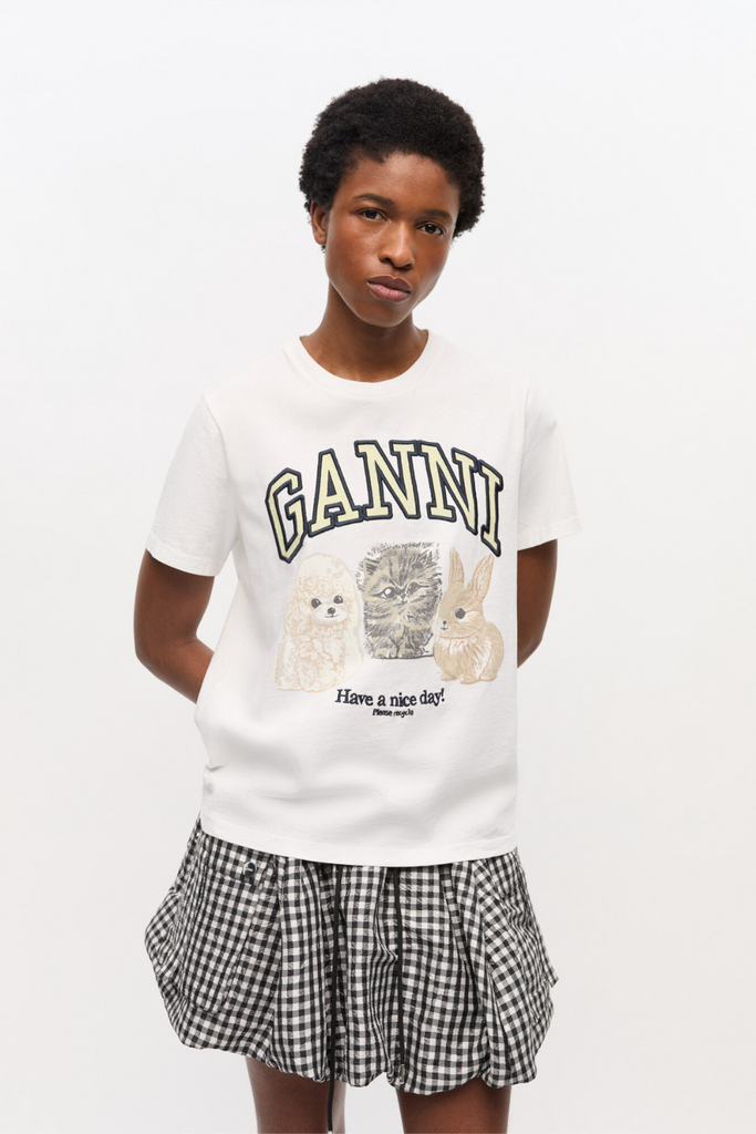 Basic Cotton Jersey Animals Relaxed T-Shirt T4237 - Bright White - GANNI