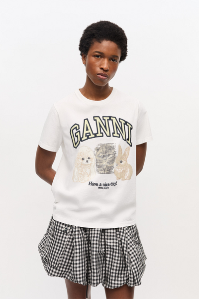 Basic Cotton Jersey Animals Relaxed T-Shirt T4237 - Bright White - GANNI