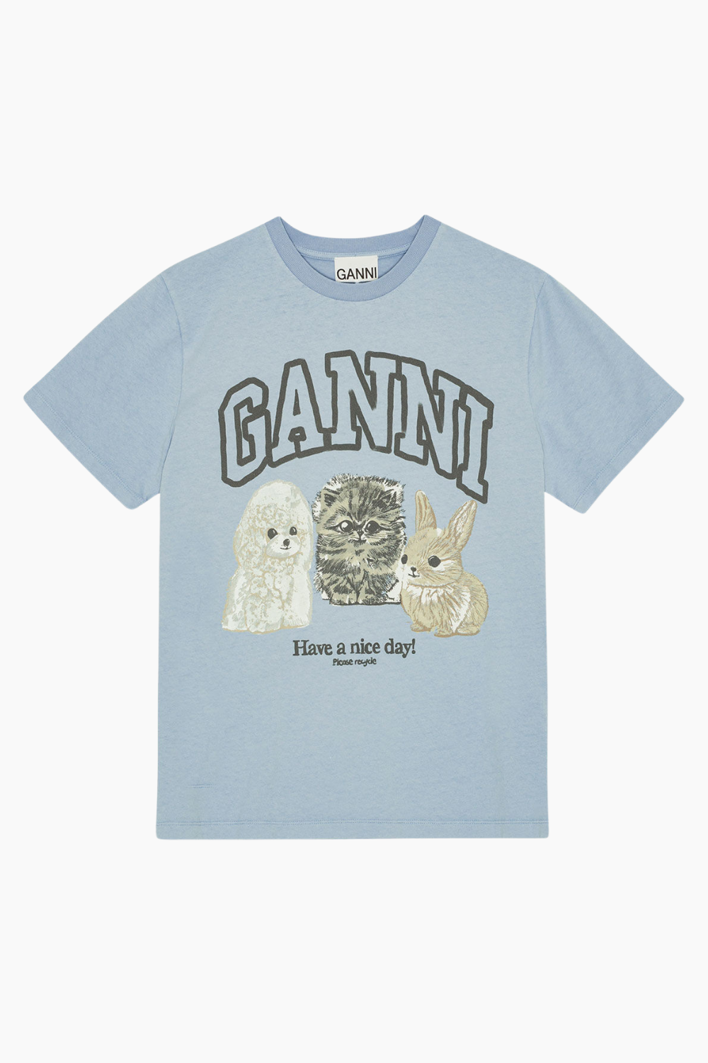 Basic Cotton Jersey Animals Relaxed T-Shirt T4278 - Chambray Blue - GANNI