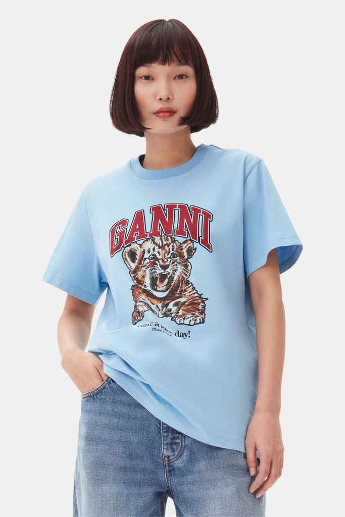 Basic Jersey Tiger Relaxed T-Shirt T4007 - Blissful Blue - GANNI