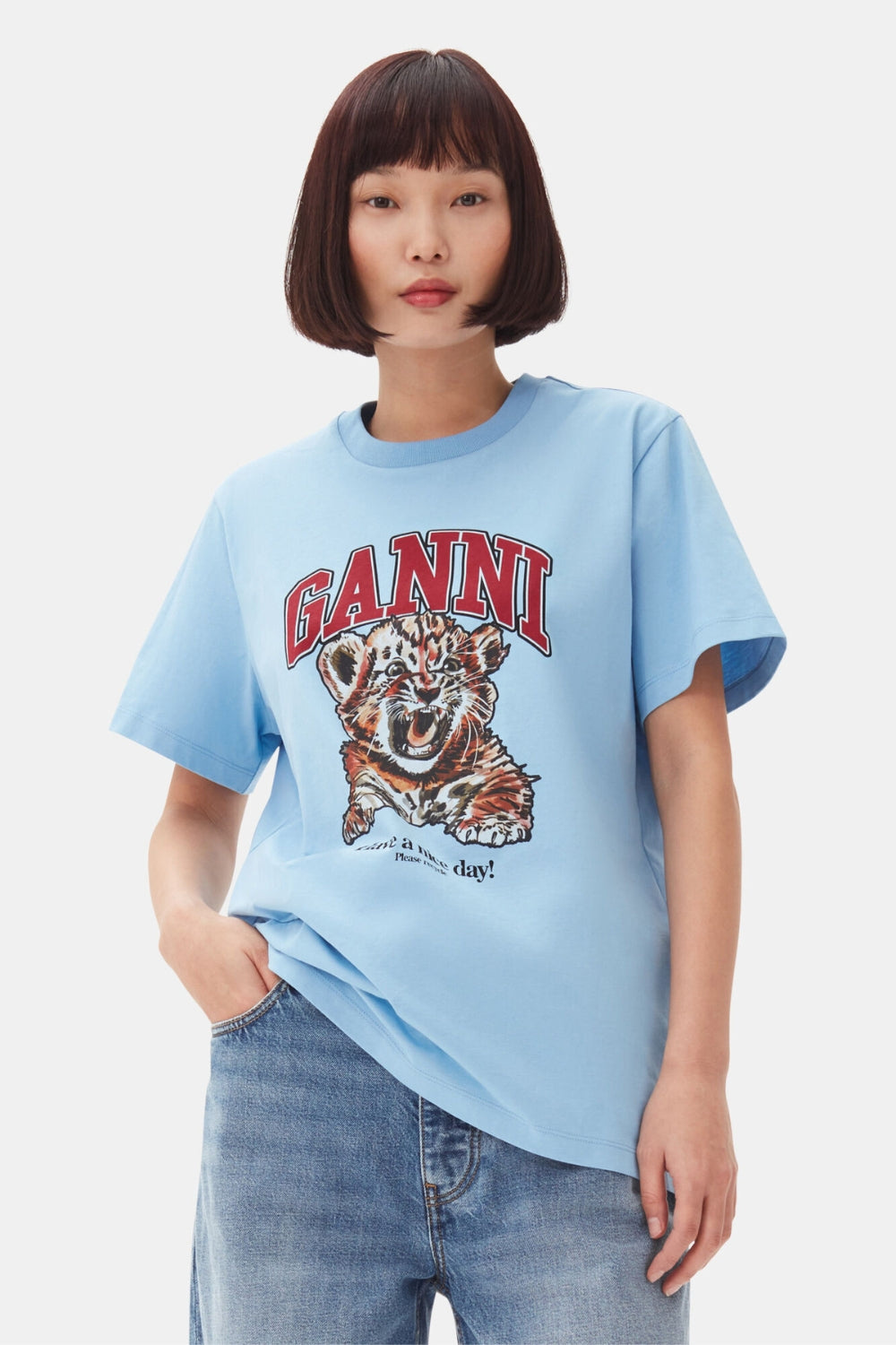Basic Jersey Tiger Relaxed T-Shirt T4007 - Blissful Blue - GANNI