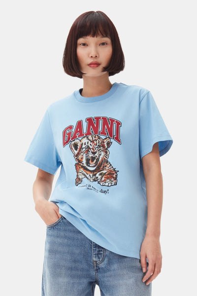 Basic Jersey Tiger Relaxed T-Shirt T4007 - Blissful Blue - GANNI