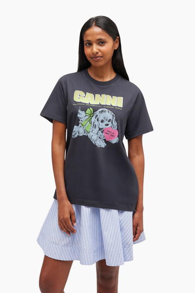 Basic Cotton Jersey Neon Puppy Relaxed T-Shirt T4333 - Phantom - GANNI-1